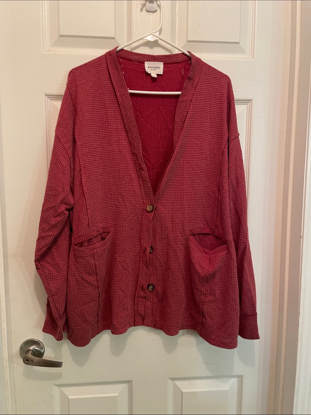 Andree Deep Rose Waffle Knit Button Cardigan